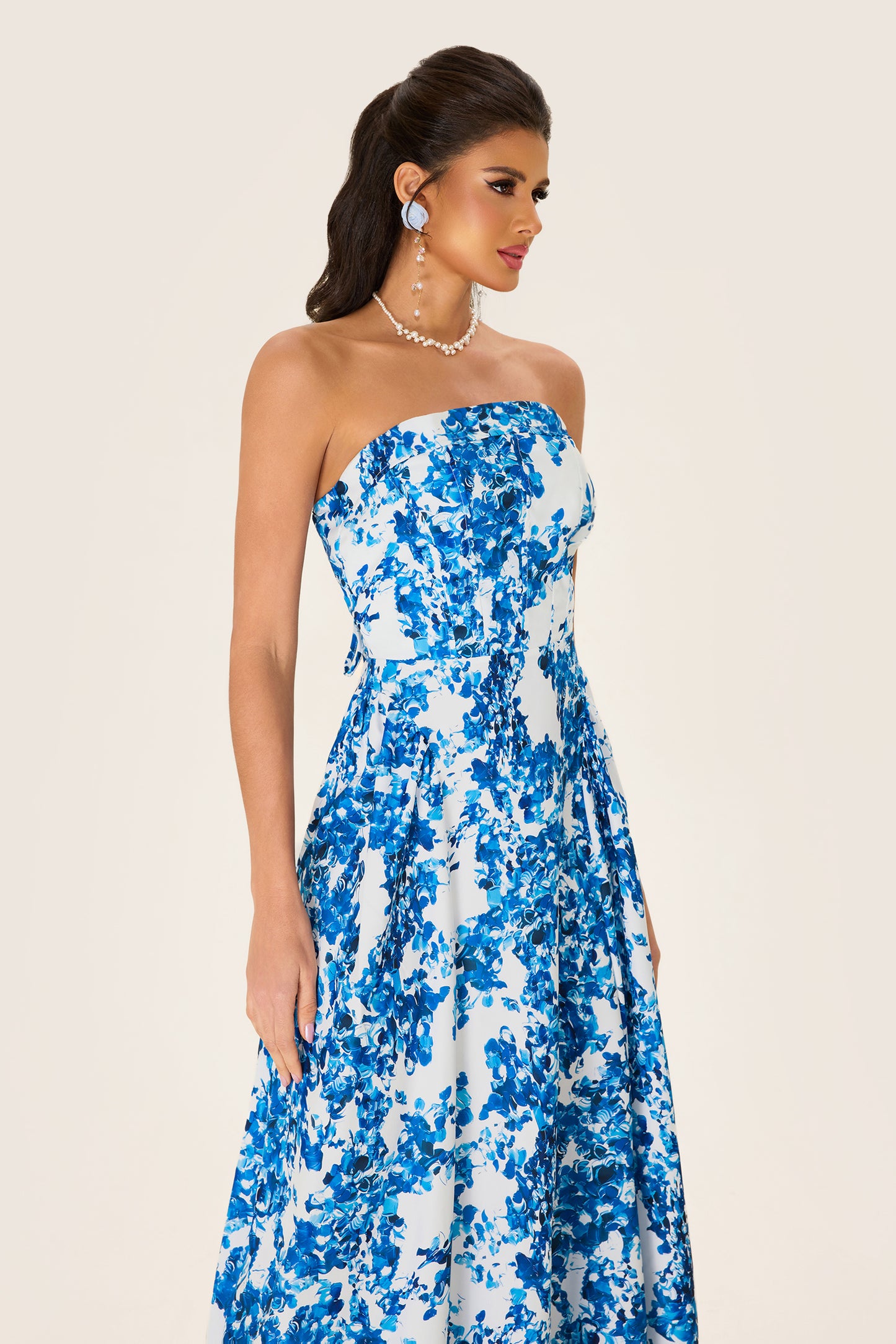 Floral Off-Shoulder Sleeveless Midi Dress