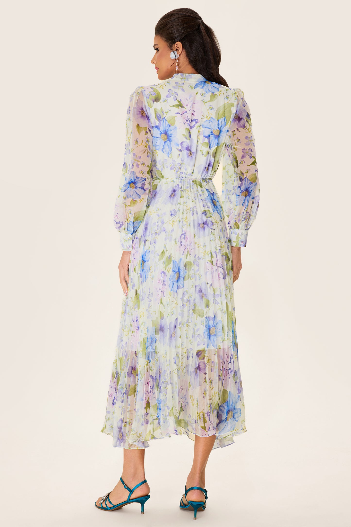 Floral Pleated Chiffon Midi Dress