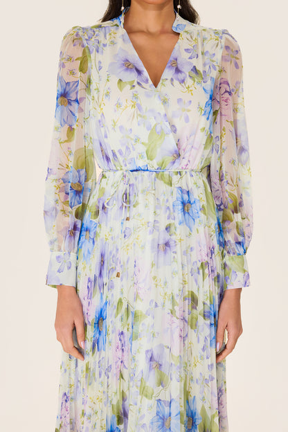 Floral Pleated Chiffon Midi Dress