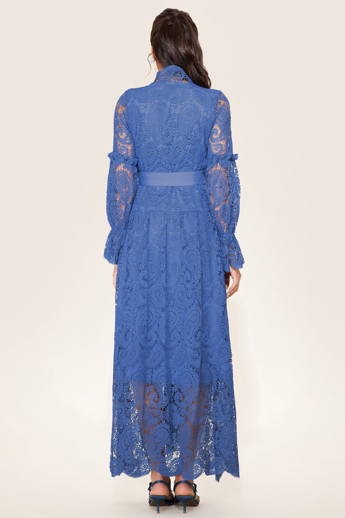 Single Breasted Lace Split Midi Dress