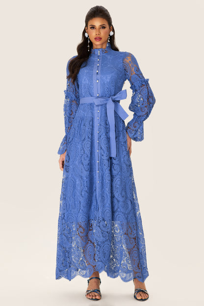 Single Breasted Lace Split Midi Dress