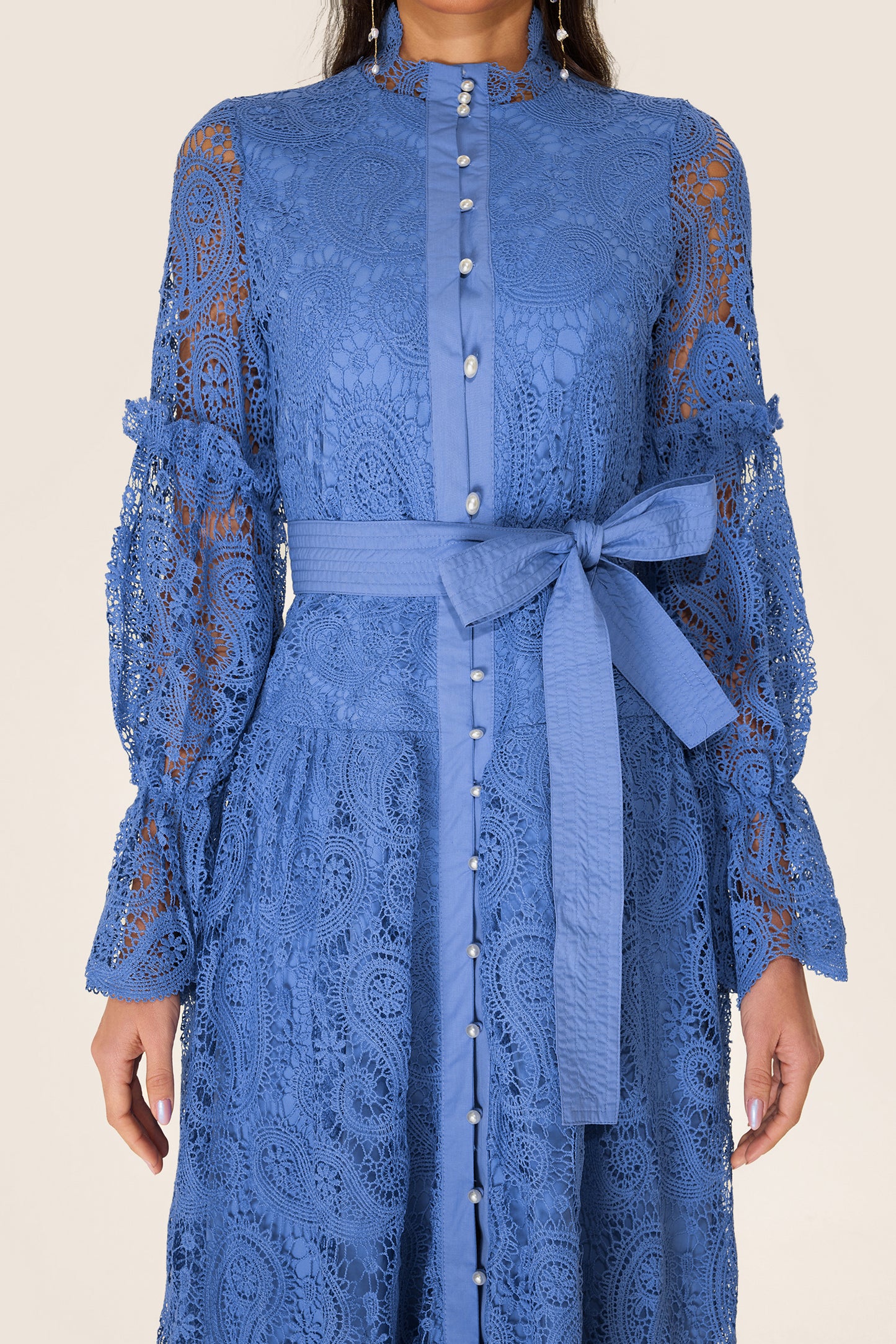 Single Breasted Lace Split Midi Dress