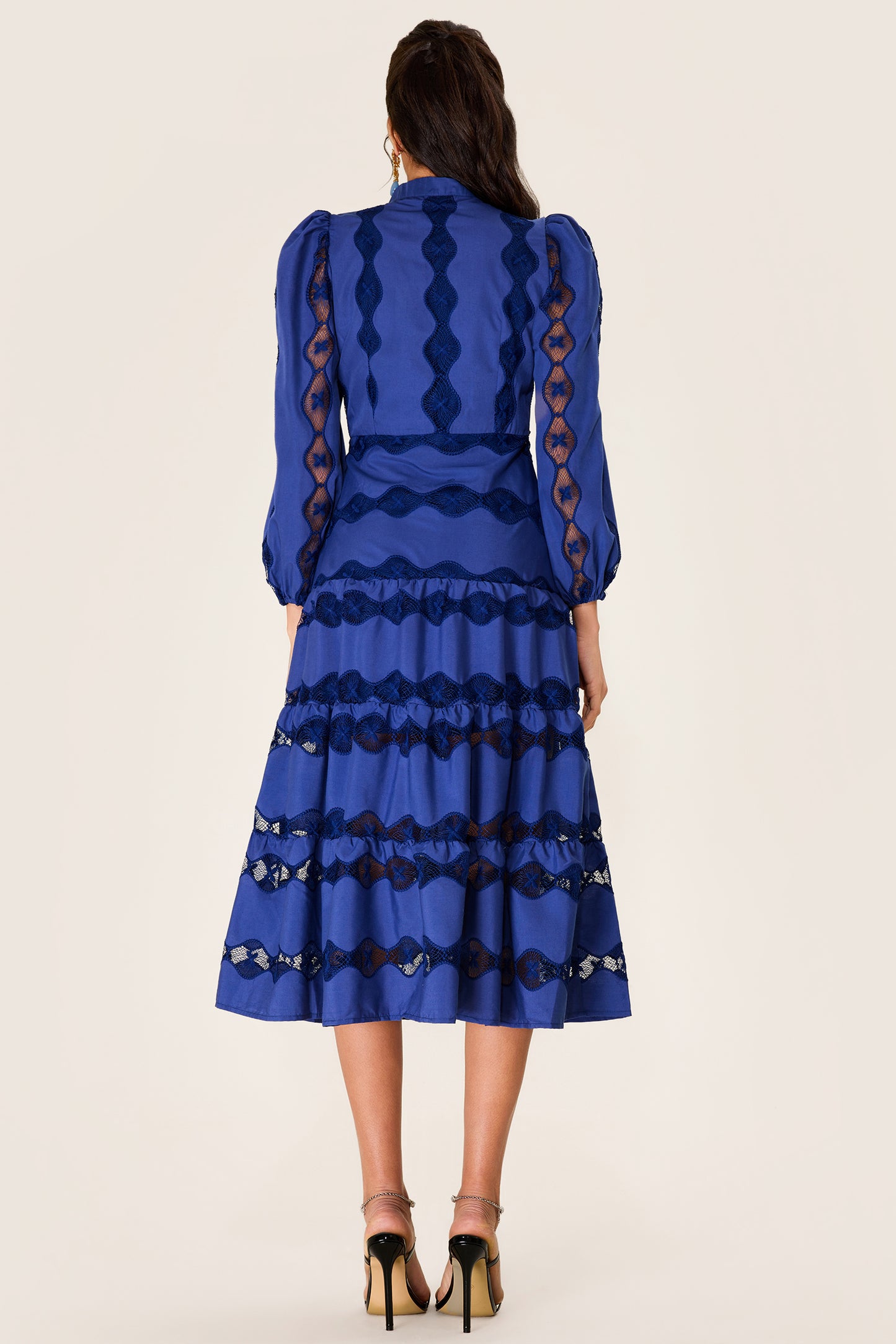 Embroidered Solid Bottom Midi Dress