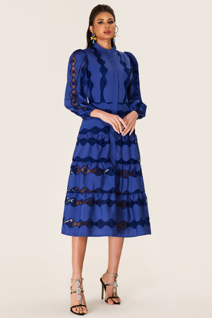 Embroidered Solid Bottom Midi Dress