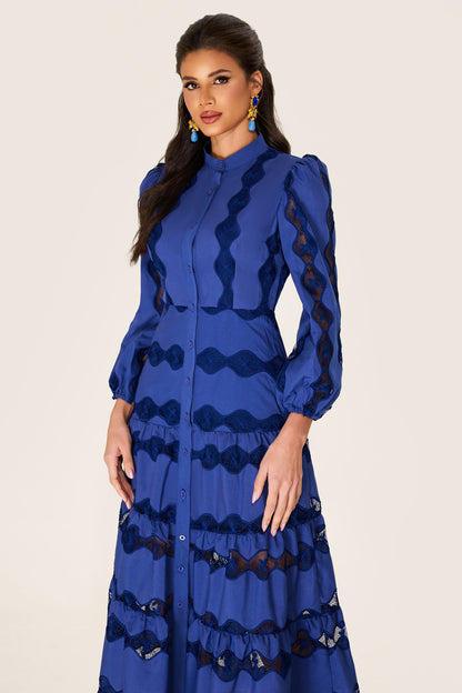 Embroidered Solid Bottom Midi Dress