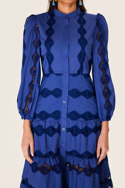 Embroidered Solid Bottom Midi Dress