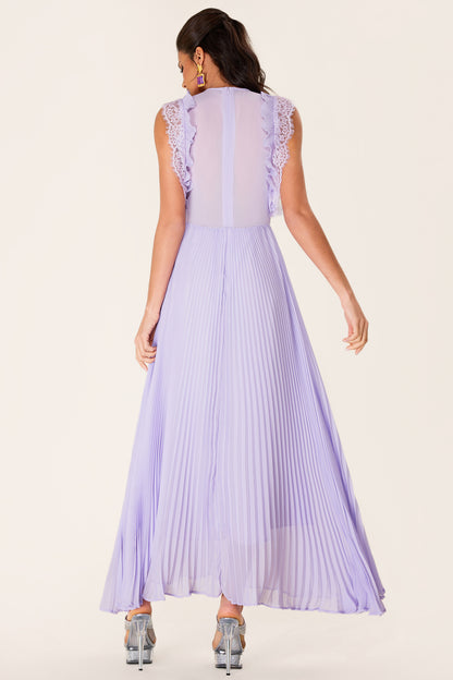 Rhinestone Bow Sleeveless Pleat Midi Dress