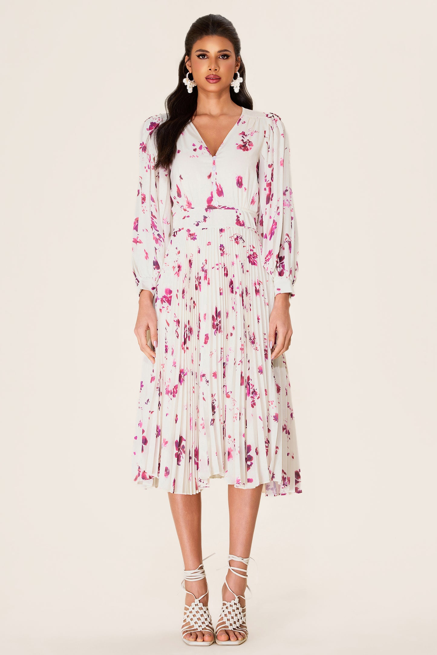 Chiffon Floral V-Neck Midi Dress