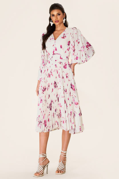 Chiffon Floral V-Neck Midi Dress