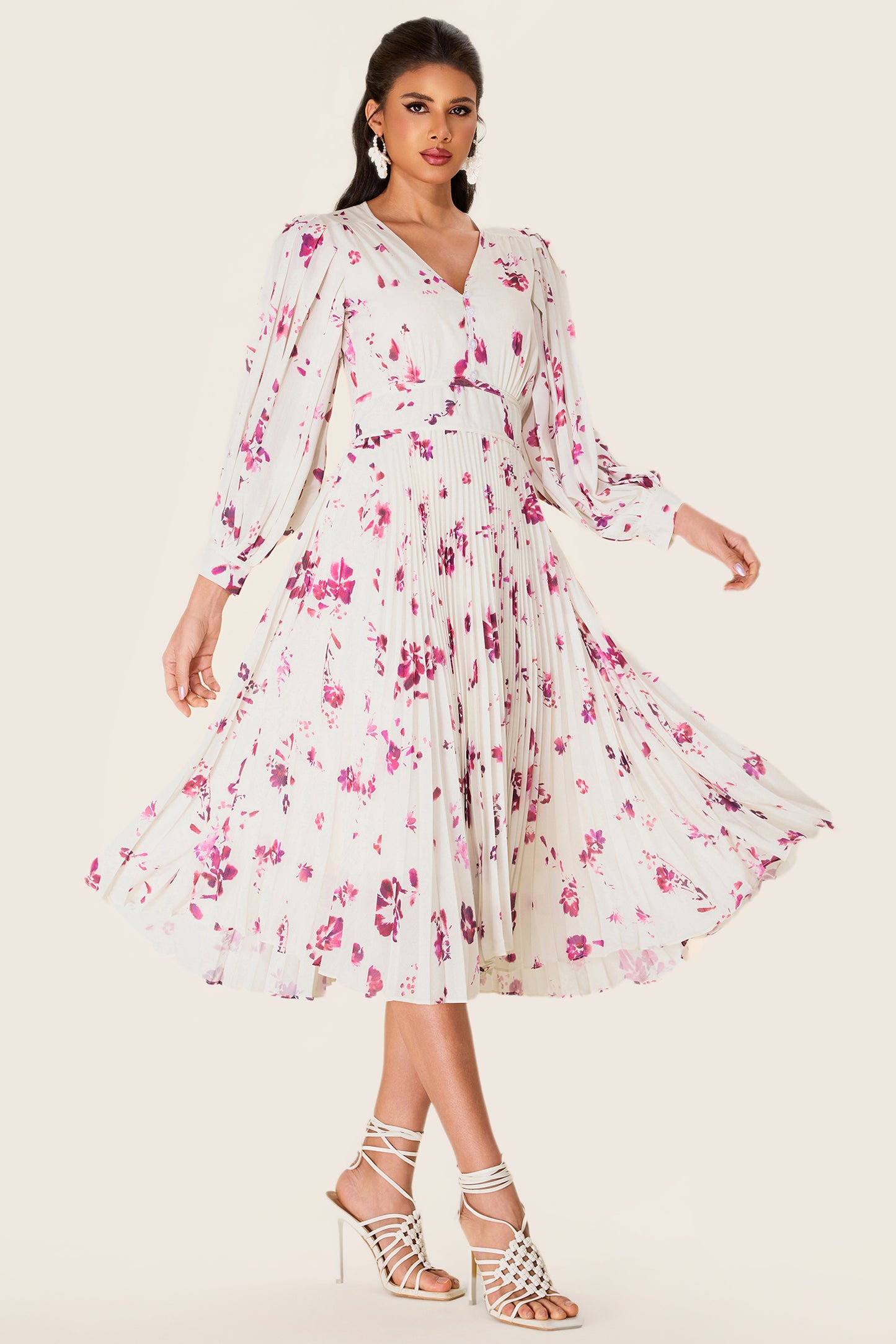 Chiffon Floral V-Neck Midi Dress