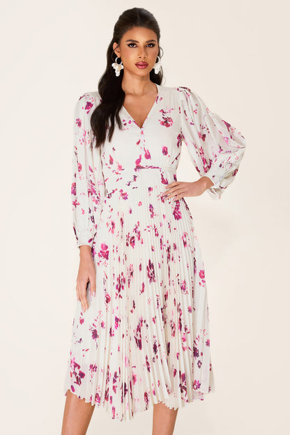 Chiffon Floral V-Neck Midi Dress
