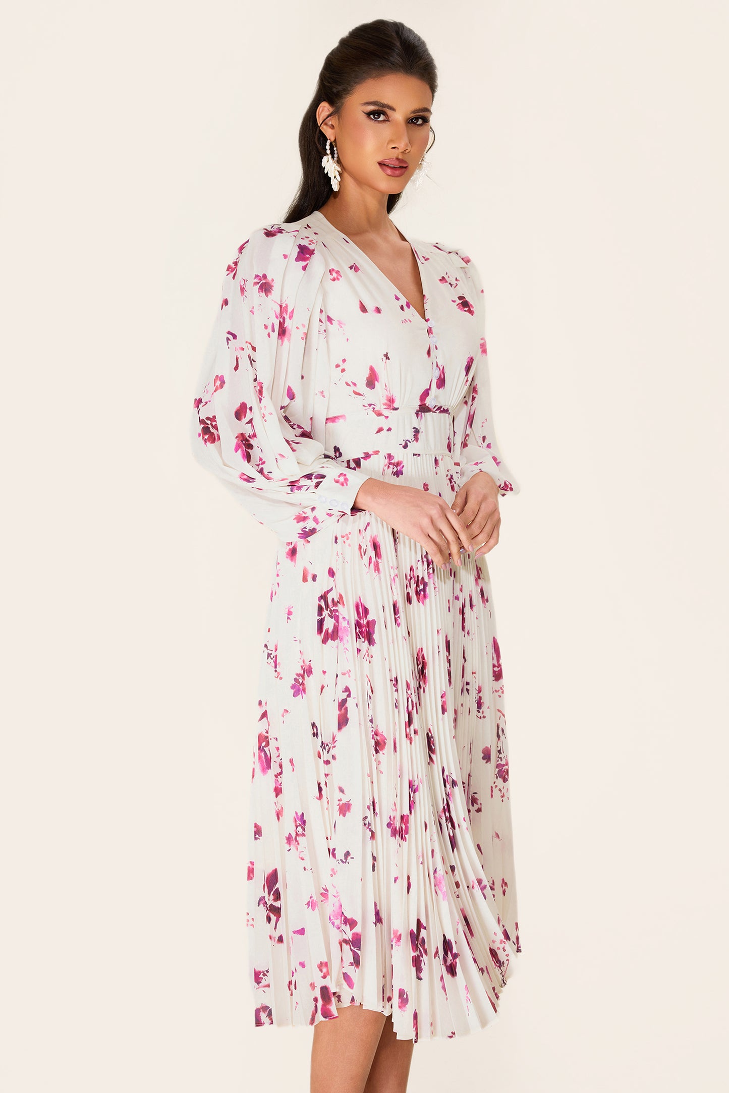 Chiffon Floral V-Neck Midi Dress