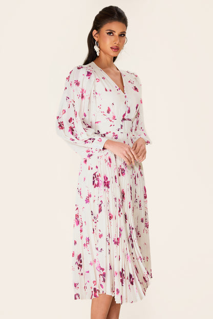 Chiffon Floral V-Neck Midi Dress