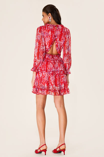 Floral Frill Cut-Out Mini Dress