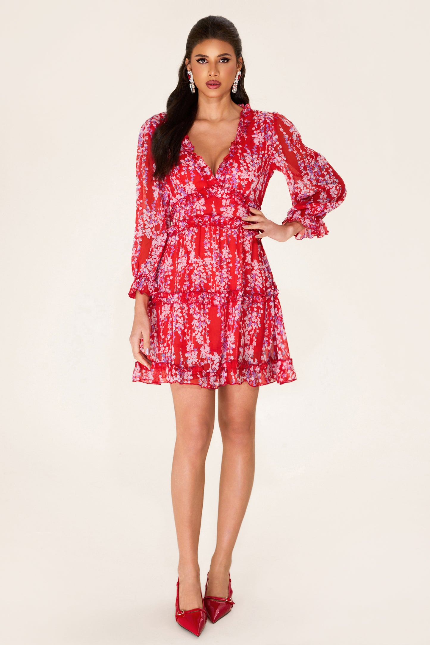 Floral Frill Cut-Out Mini Dress