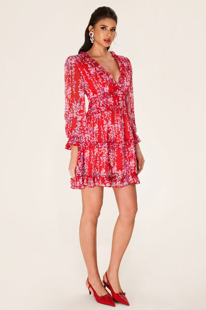Floral Frill Cut-Out Mini Dress
