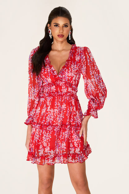 Floral Frill Cut-Out Mini Dress