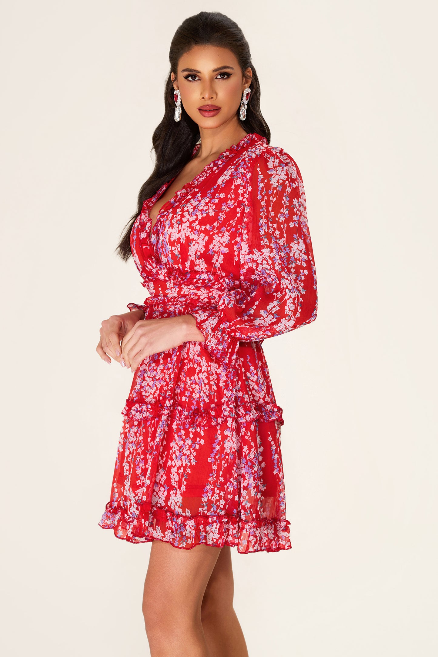 Floral Frill Cut-Out Mini Dress