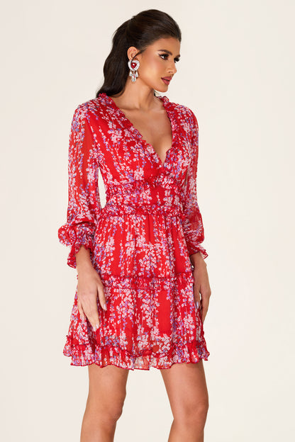 Floral Frill Cut-Out Mini Dress