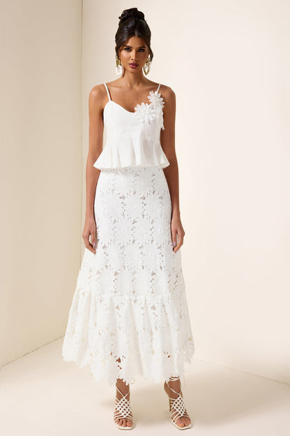 3D Floral Top ＆ High Waist Embroidered Skirt Set