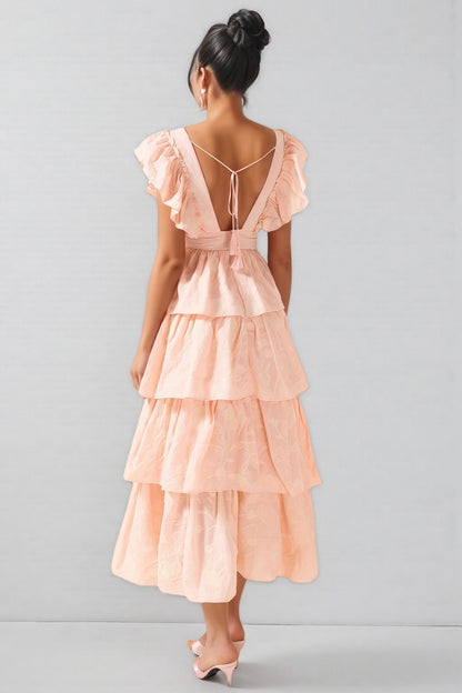 Callen Embroidered Ruffle Sleeveless Midi Dress