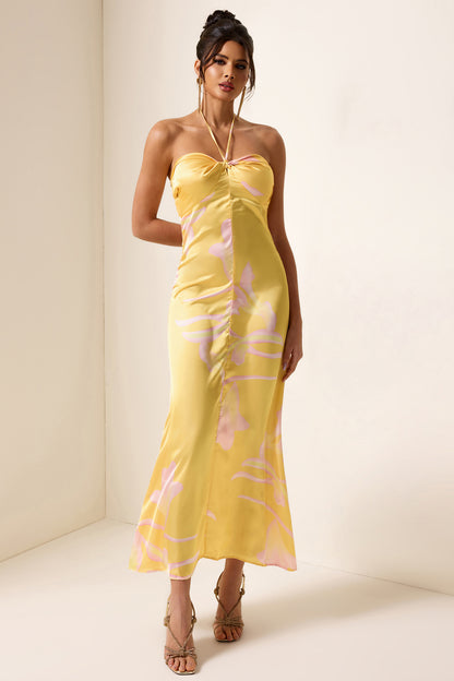 Satin Floral Halter Neck Midi Dress
