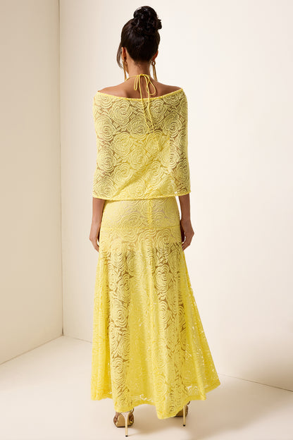 Embroidered Cape Halter Neck Maxi Dress