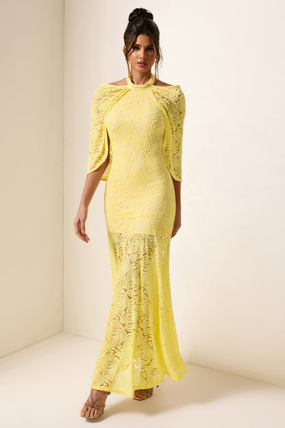 Embroidered Cape Halter Neck Maxi Dress