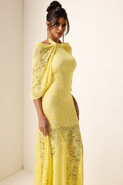 Embroidered Cape Halter Neck Maxi Dress