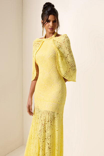 Embroidered Cape Halter Neck Maxi Dress