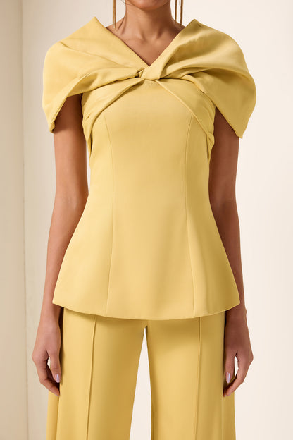 Knotted V-Neck Solid Top & High Waist Loose Pants