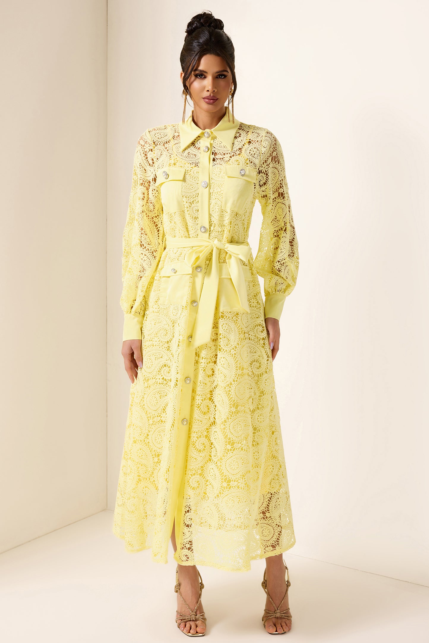 Solid Embroidered Pocket Midi Dress