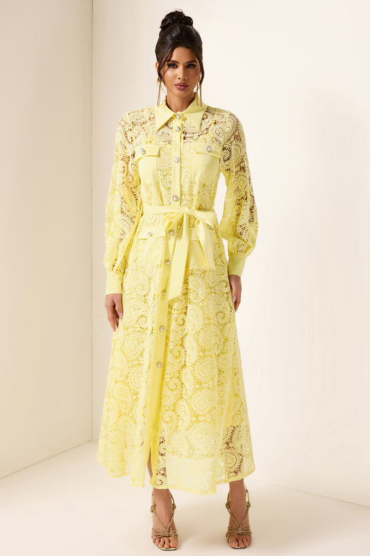 Solid Embroidered Pocket Midi Dress