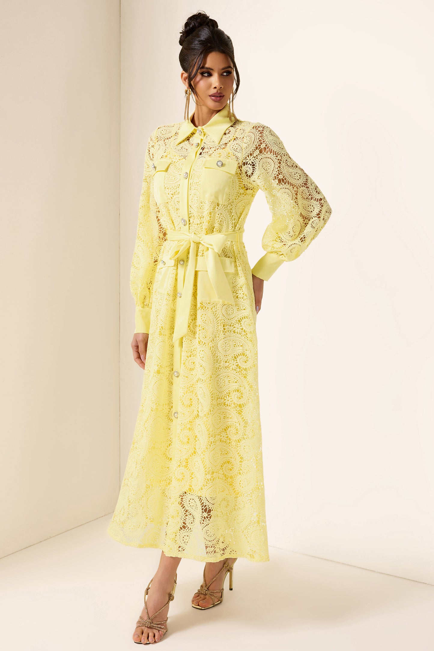 Solid Embroidered Pocket Midi Dress