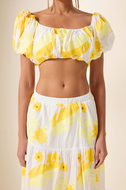 Embroidery Off-Shoulder Top & High Waist Midi Dress Set