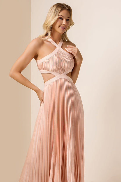 Pleat Cut-Out Halter Neck Maxi Dress