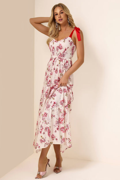 Floral Lace Up Smock Midi Dress