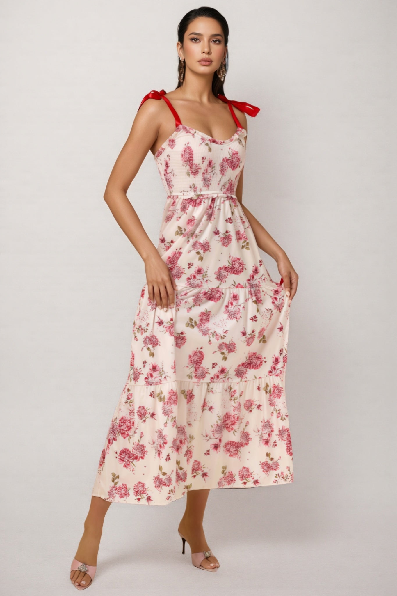 Barbsd Red Floral Maxi Dress
