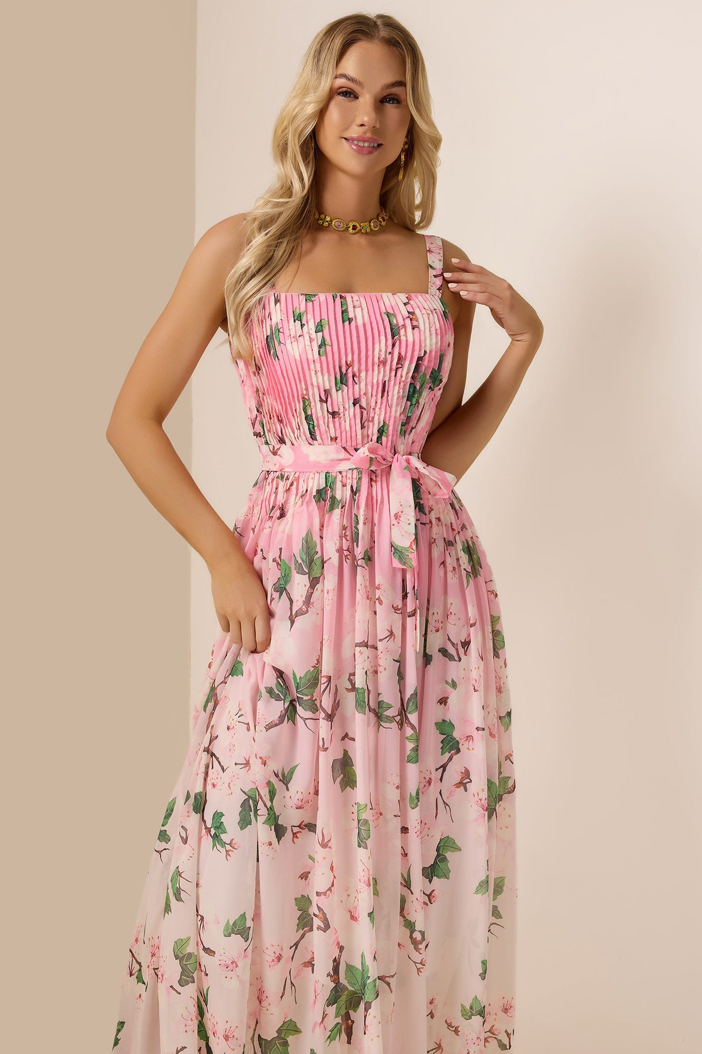 Floral Gradient Color Sleeveless Maxi Dress