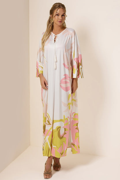 Abstract Print Lace Up Midi Dress