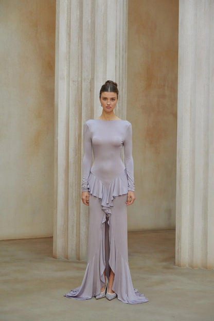 Xenia Purple Ruffle Detail Maxi Dress