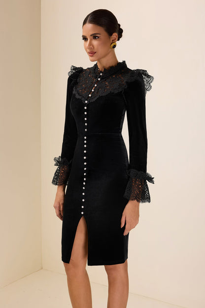 Lace Faux Pearl Bottom Midi Dress