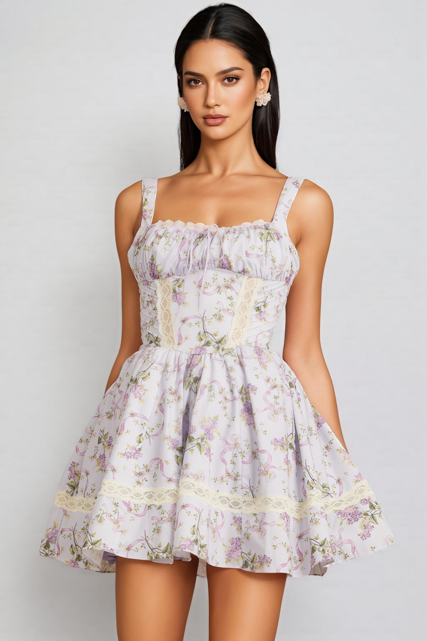 Signe Lace Tie Puff Mini Dress
