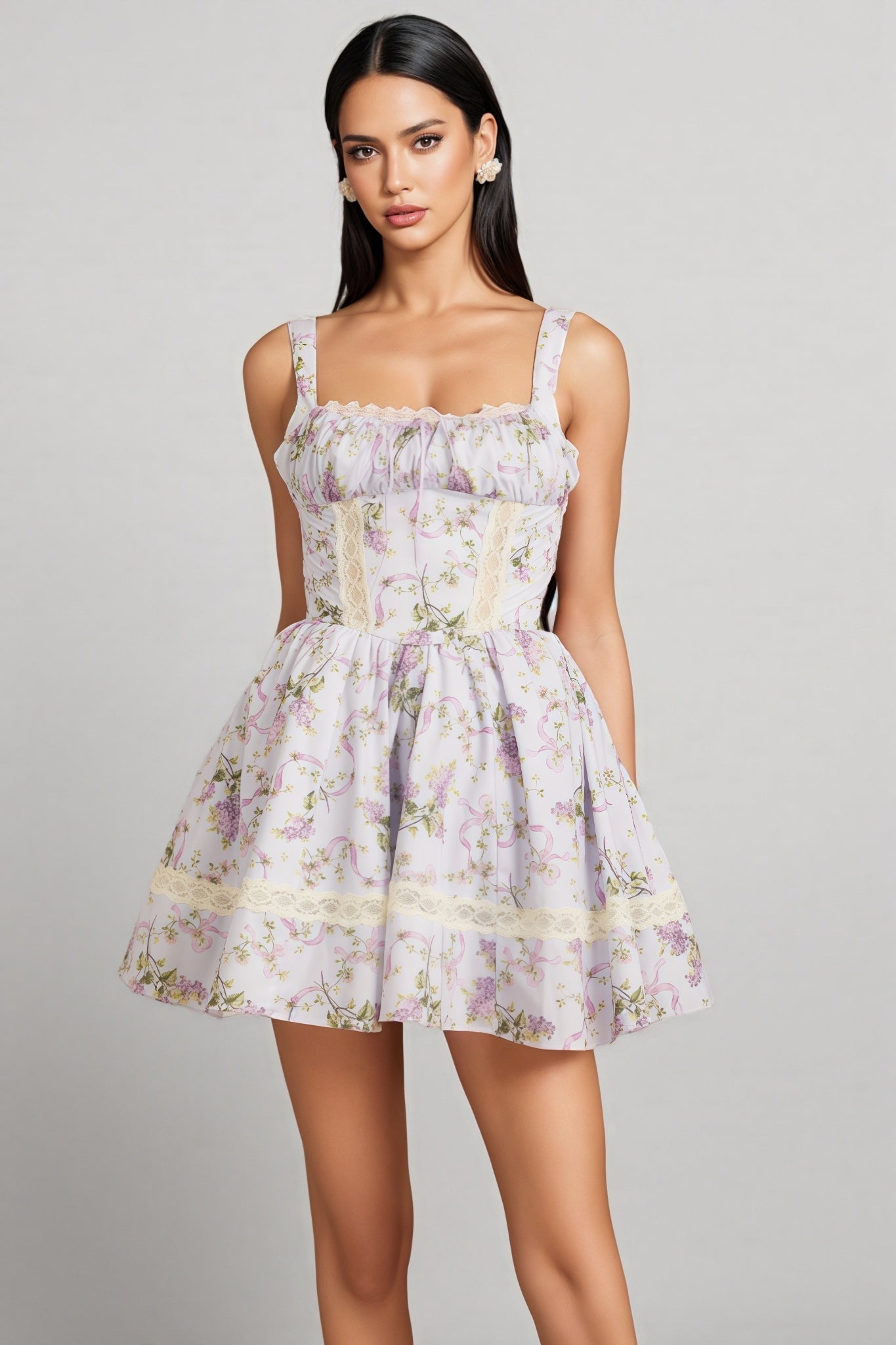 Signe Lace Tie Puff Mini Dress