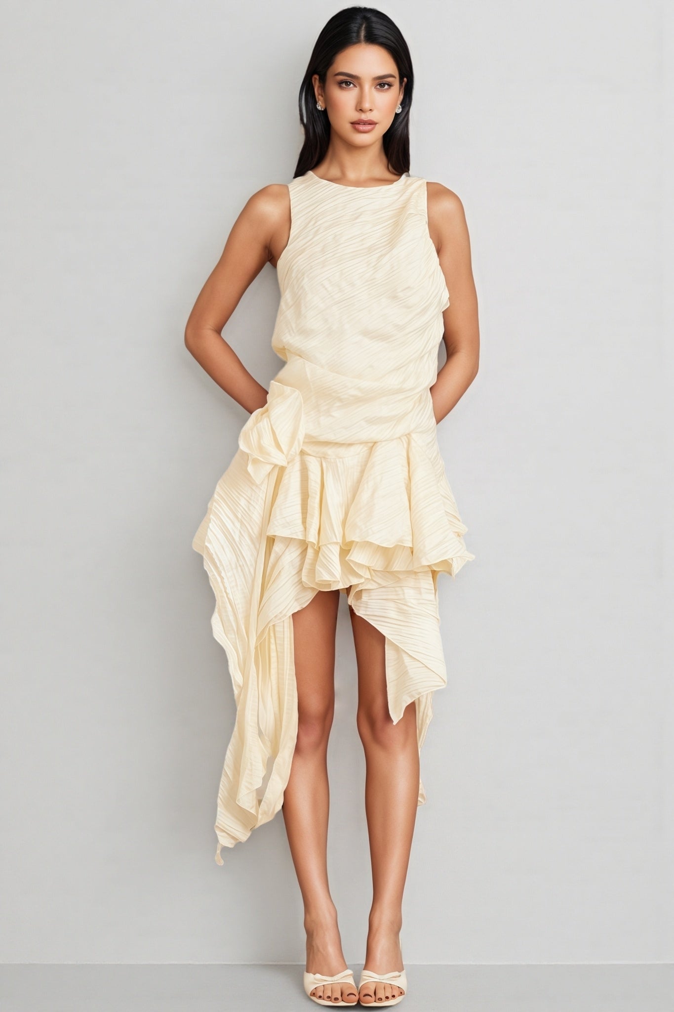 Aella 3D Floral Irregular Ruffle Mini Dress