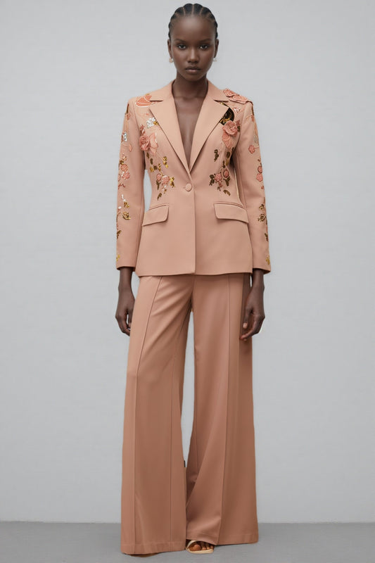 Annabelle Dusty Pink Sequined Floral Blazer Trousers Set