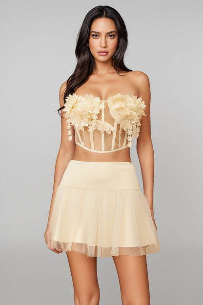 Therese White Floral Tulle Mini Dress Set