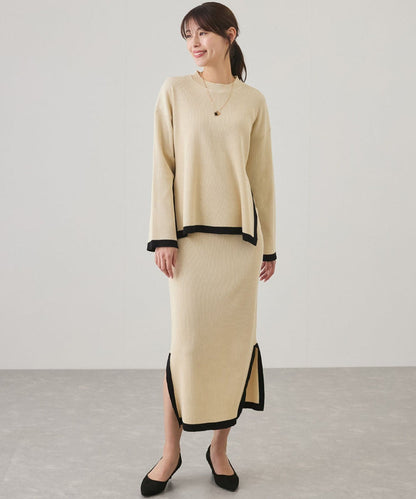 Apricot - Contrast Round-Neck Elegant Two Piece Set