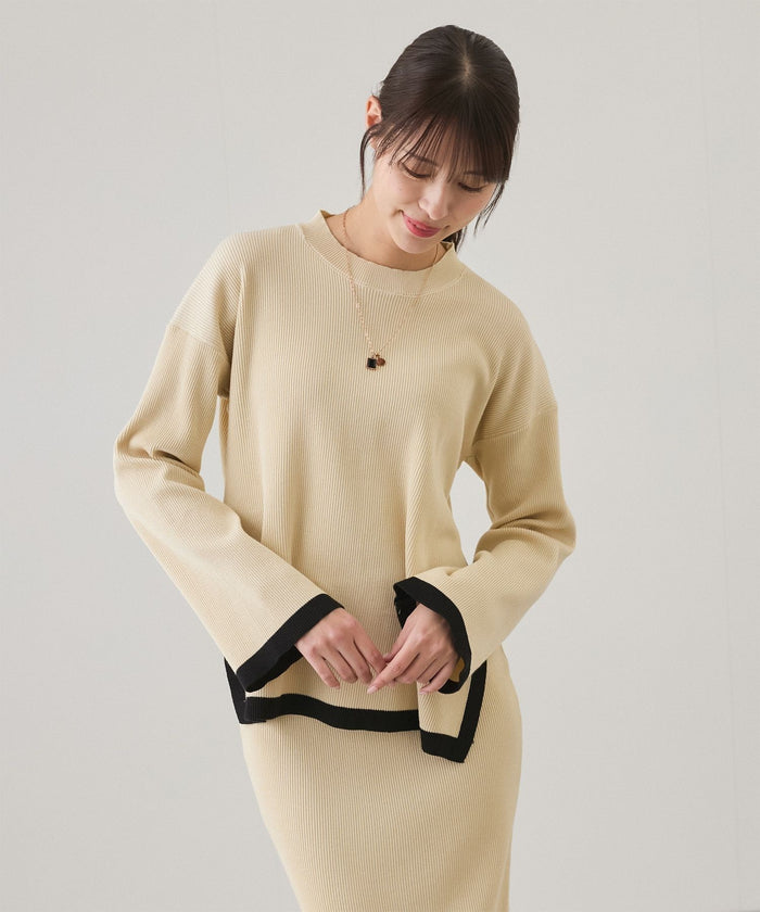 Apricot - Contrast Round-Neck Elegant Two Piece Set