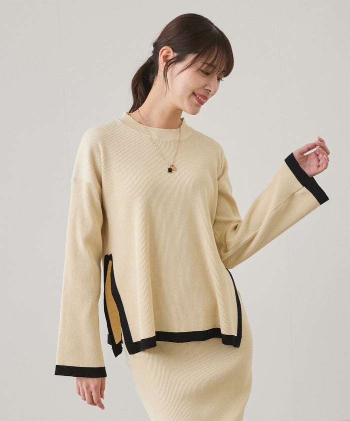 Apricot - Contrast Round-Neck Elegant Two Piece Set